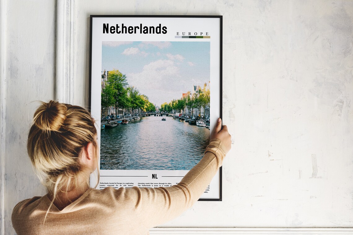 Netherlands Amsterdam Canal Boats Historic Houses Europe Travel Poster - Image 2