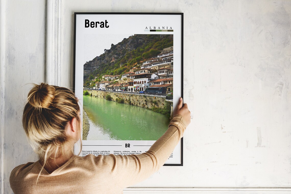 Berat Albania Riverside Ottoman Houses Mountain View Travel Poster - Image 2