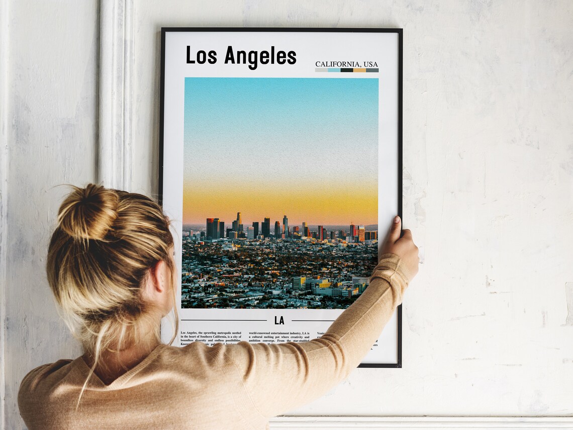 Los Angeles California Skyline Sunset Color Travel Poster Artwork - Image 2