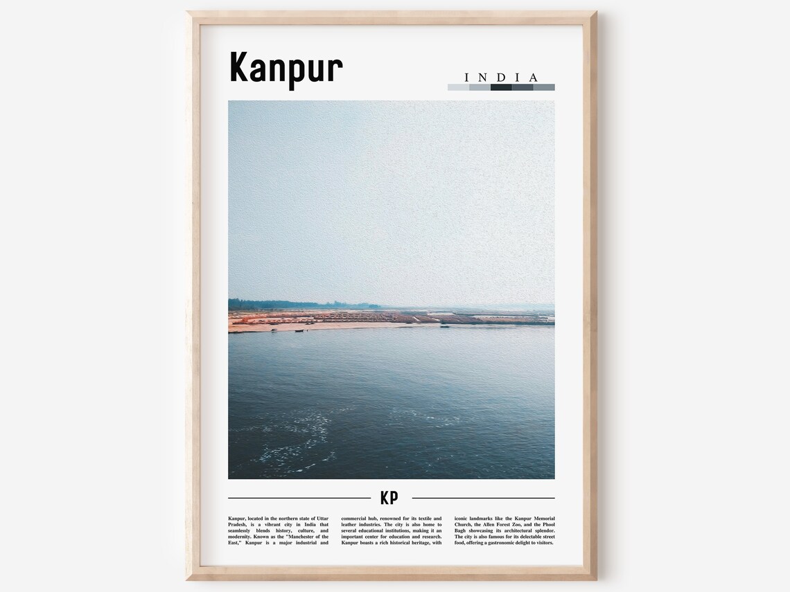 Kanpur India Riverfront Scene Minimal Travel Photography Poster