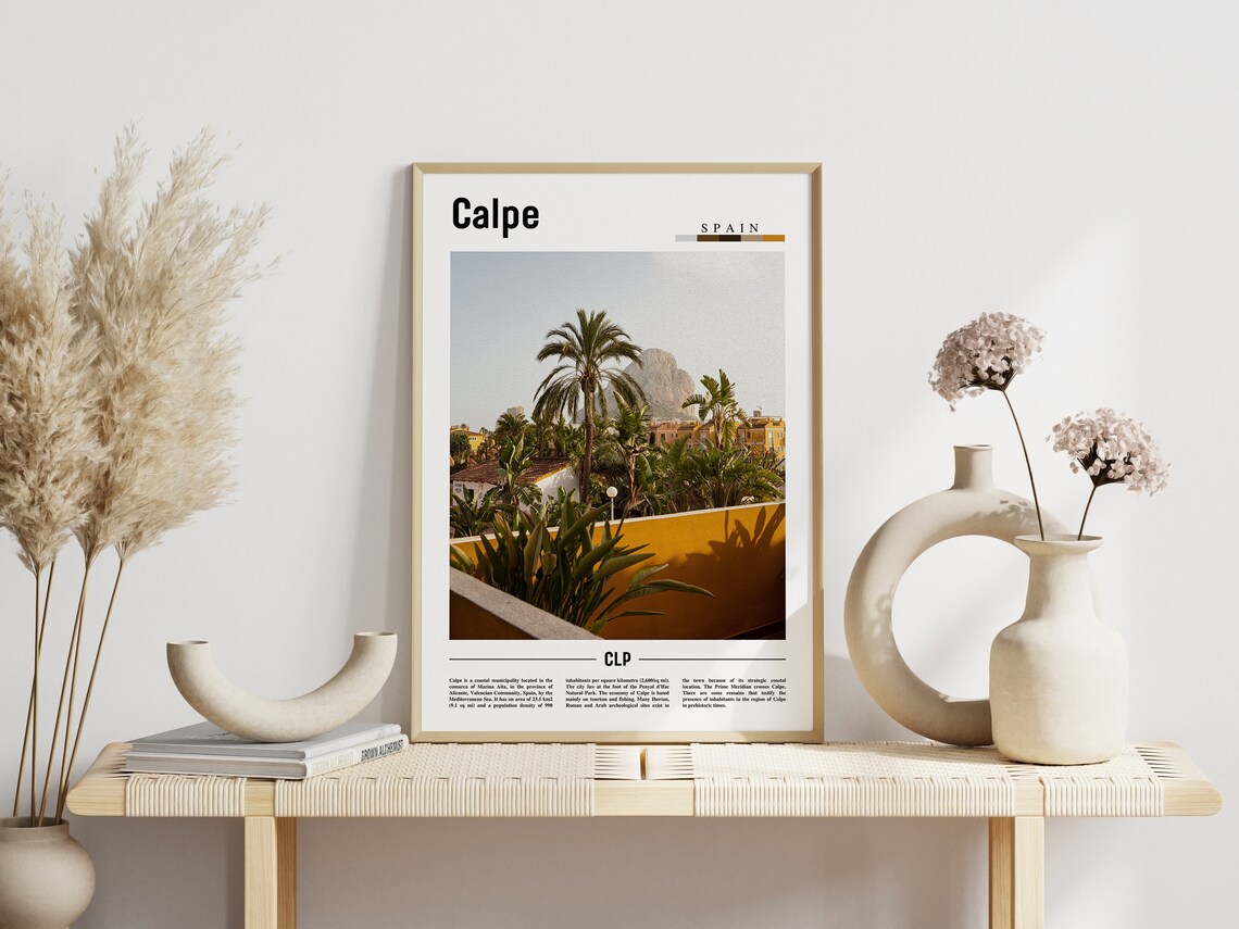 Calpe Spain Palm Trees Coastal Rock Modern Travel Photo Poster - Image 3
