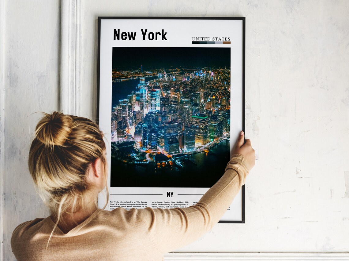 New York City Manhattan Night Skyline Aerial Photography Poster - Image 2
