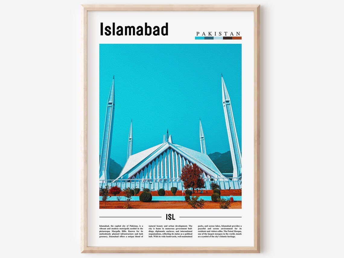 Islamabad Pakistan Faisal Mosque Landmark Iconic Travel Poster