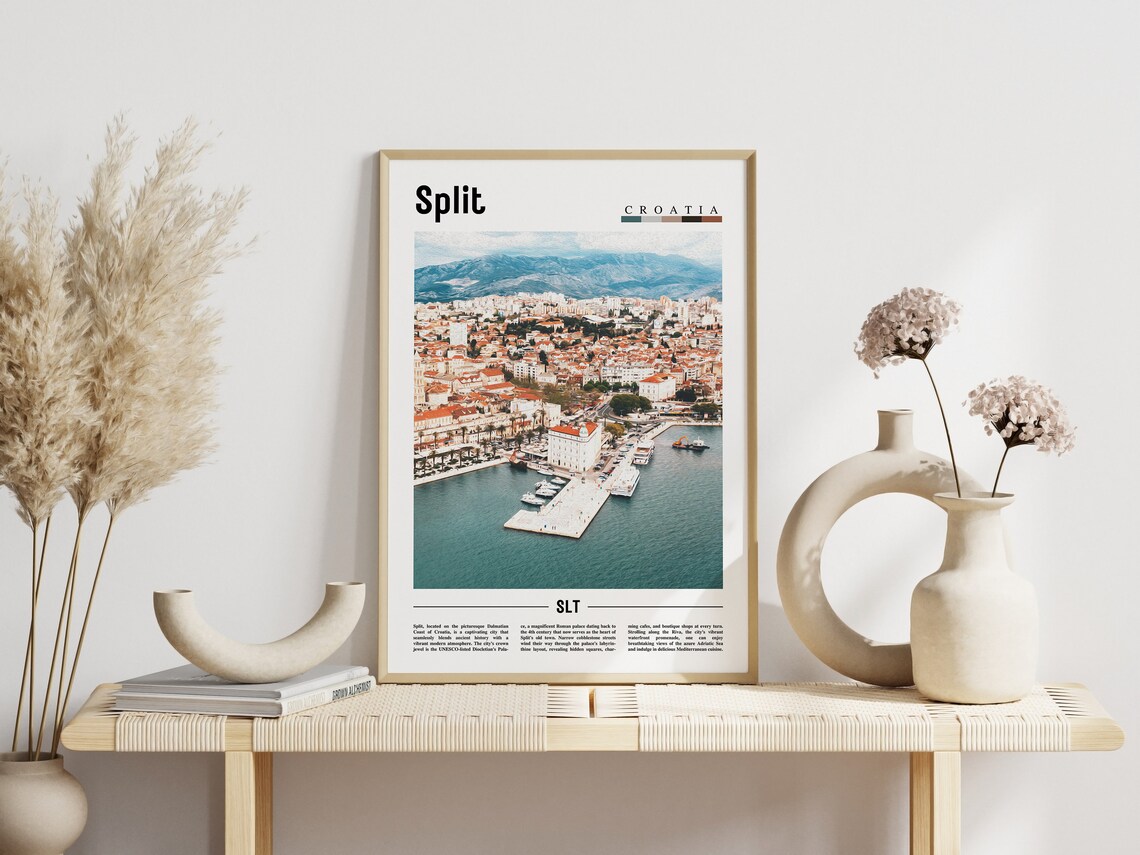 Split Croatia Aerial Harbor Waterfront City Travel Poster Photo - Image 3