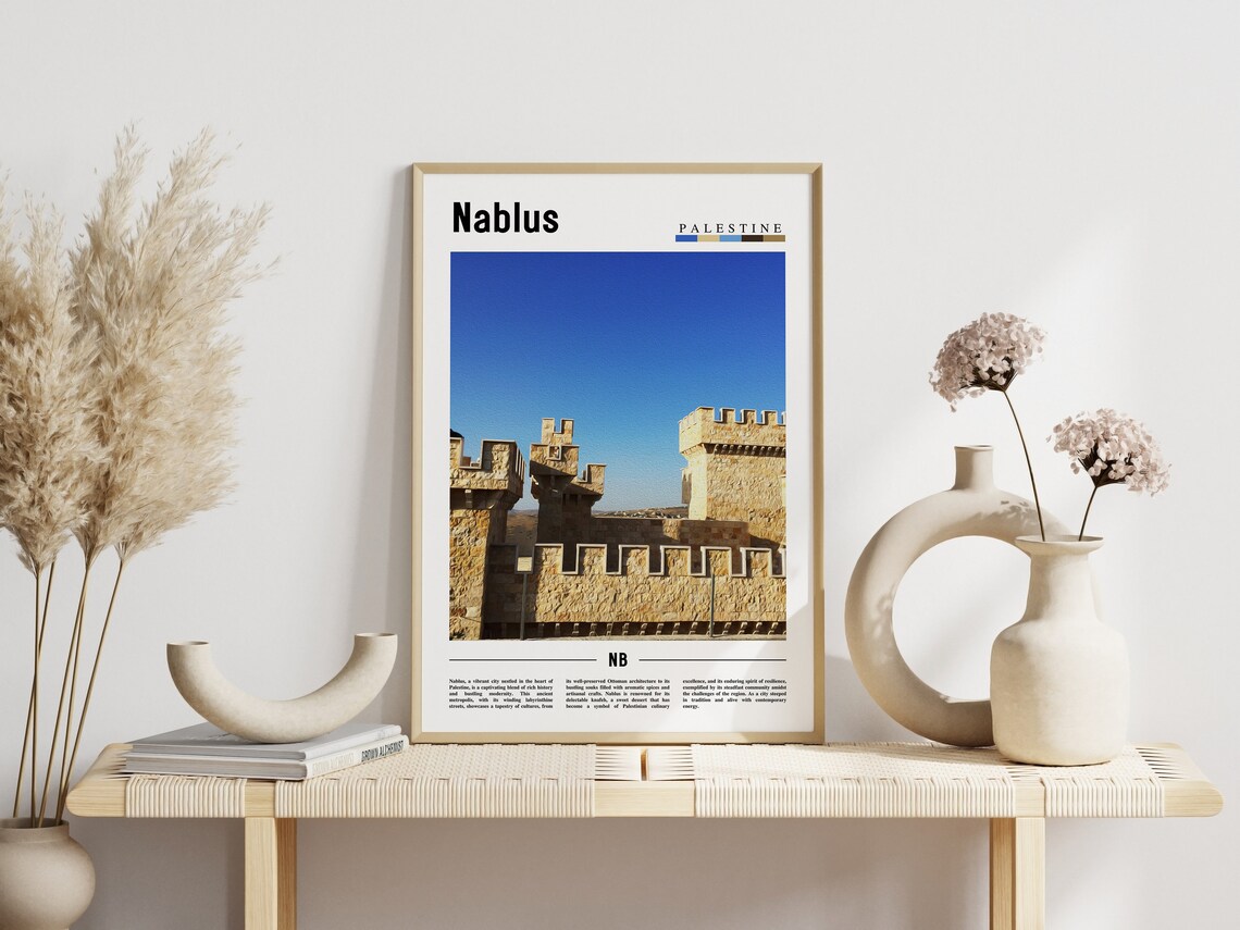 Nablus Palestine Old Stone Fortress Towers Minimal Travel Poster - Image 3