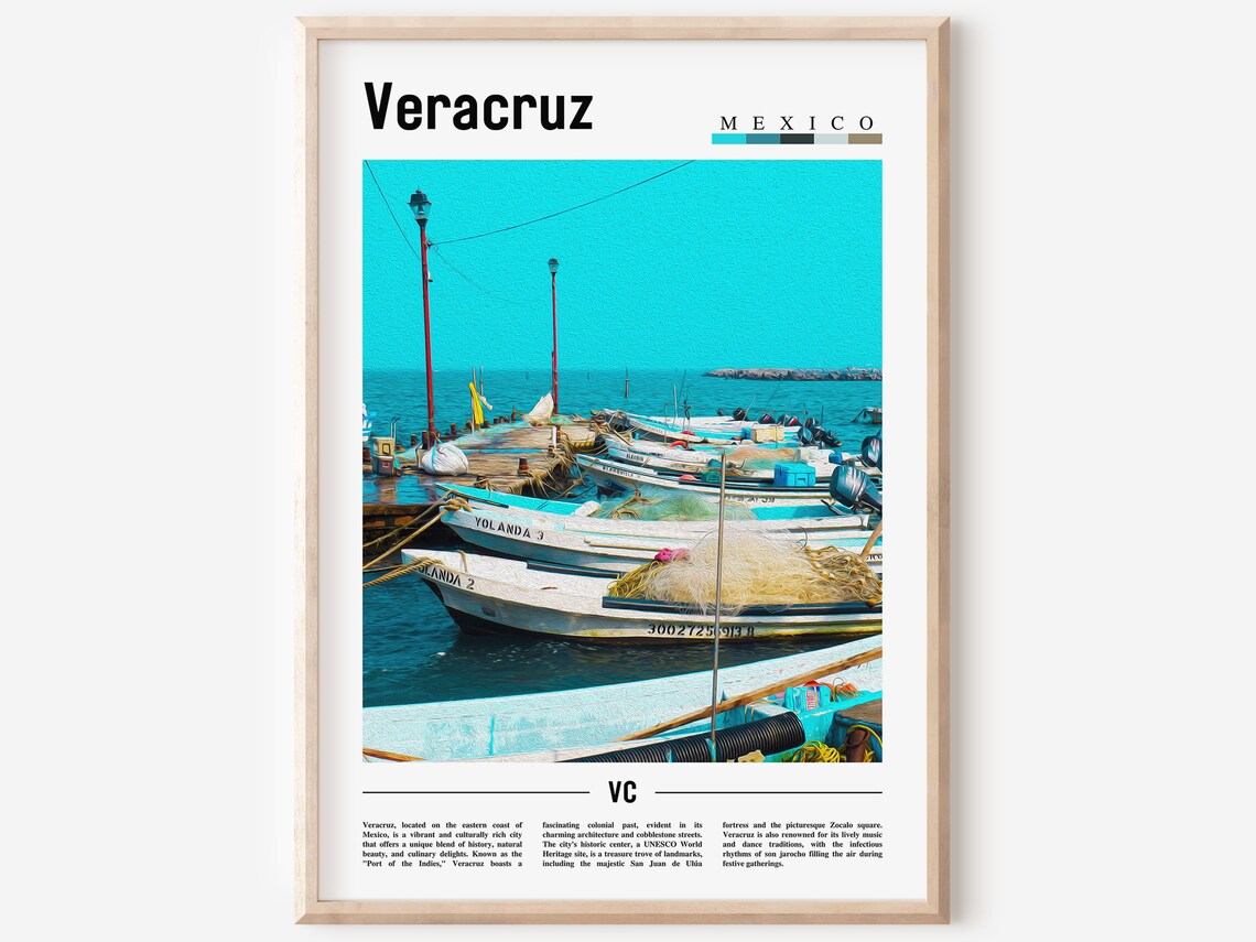 Veracruz Mexico Fishing Boats Harbor Dock Coastal Photo Poster