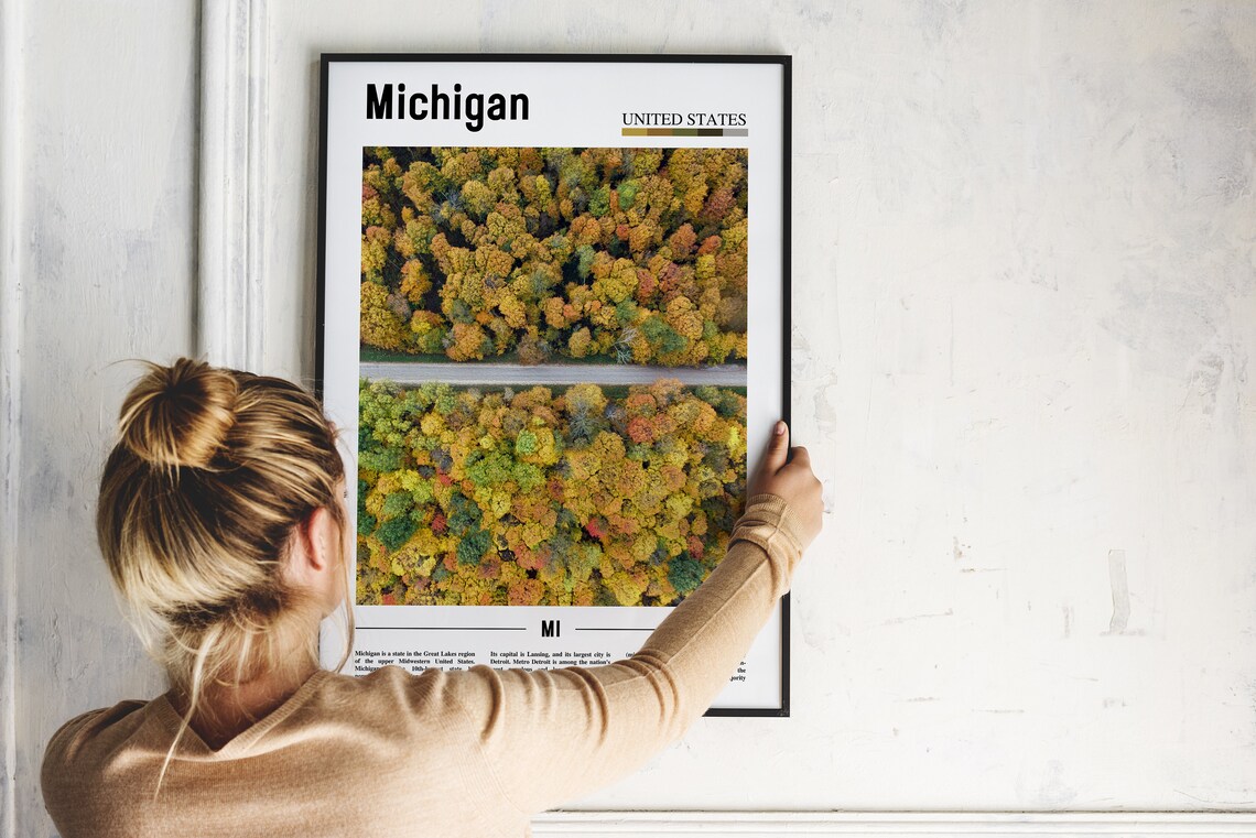 Michigan Fall Foliage Forest Aerial Color Minimalist Travel Poster - Image 2