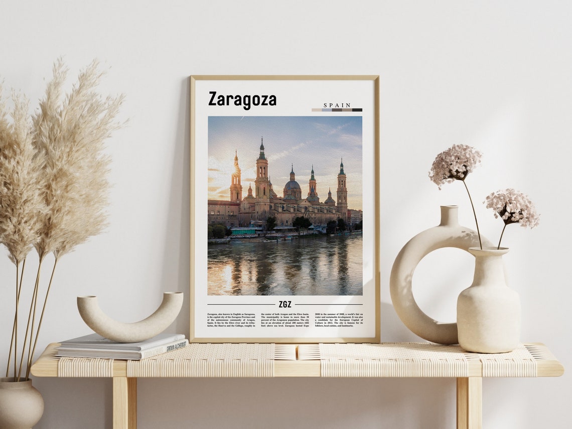 Zaragoza Spain Basilica Cathedral Riverside Sunset Travel Poster - Image 3