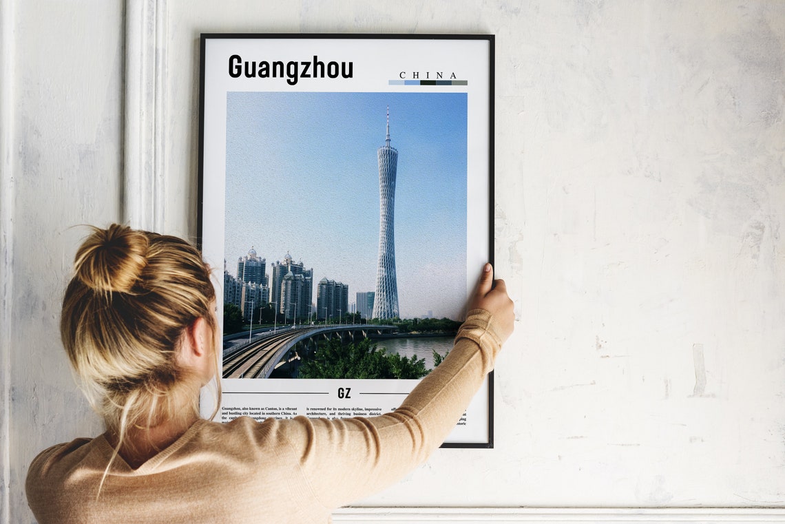 Guangzhou China Canton Tower Skyline River Minimal Travel Poster - Image 2