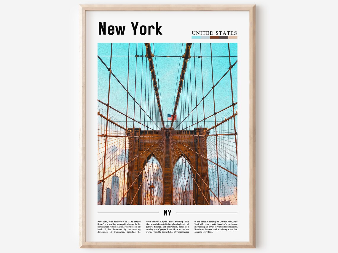 New York Brooklyn Bridge Cables City Travel Photo Art Poster