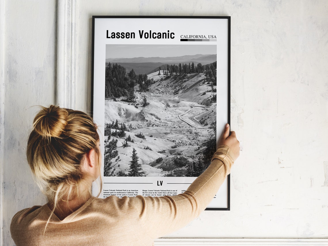 Lassen Volcanic National Park Black And White Wilderness Travel Poster - Image 2