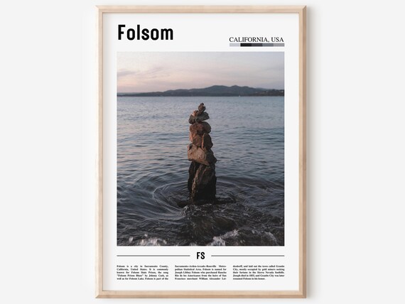 Folsom California Lake Rock Cairn Sunset Balanced Stones Travel Poster