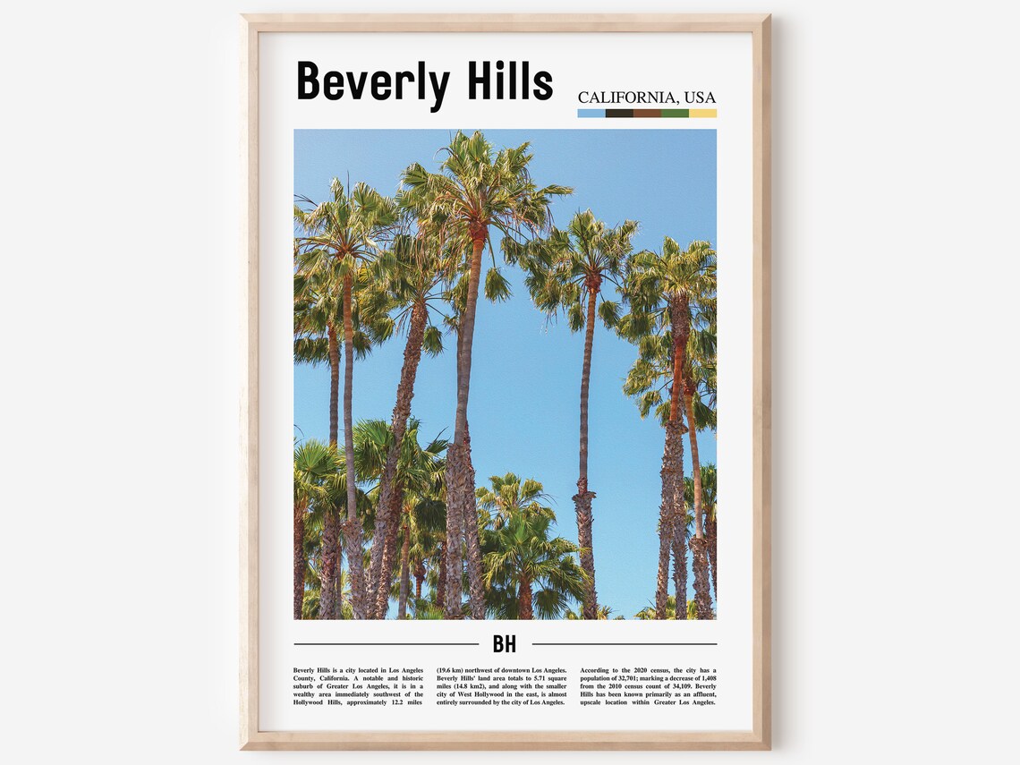 Beverly Hills Palm Trees Photo California USA Minimalist Travel Poster