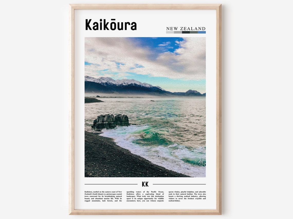 Kaikura Poster Kaikura Print Kaikura Wall Art Minimal Travel Print Travel Destination Oil Painting Poster