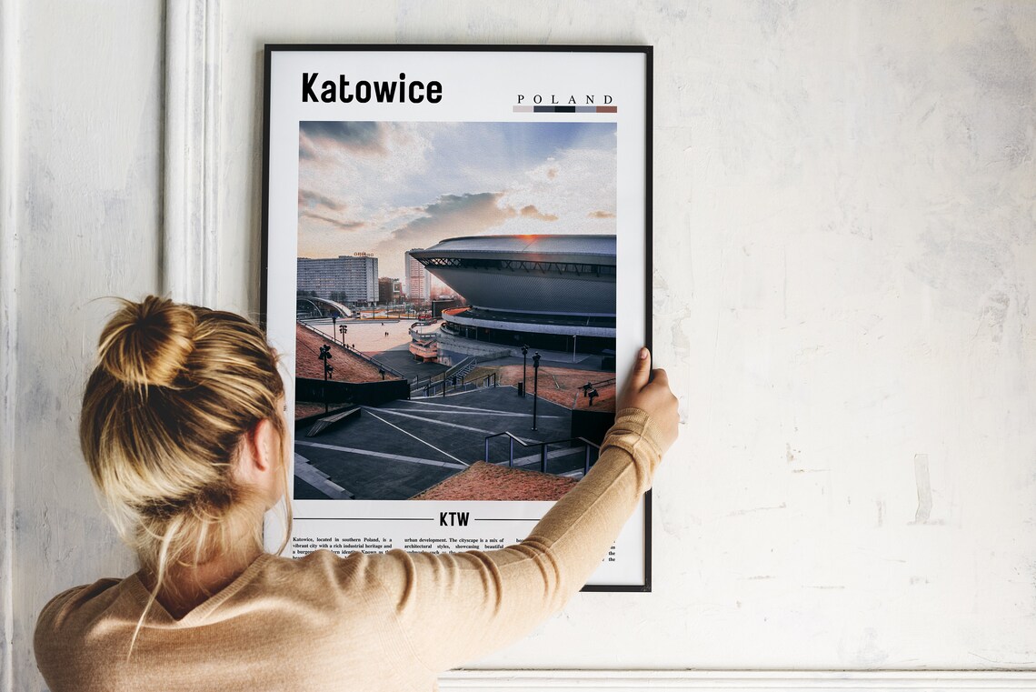 Katowice Poland Modern Spodek Arena Sunset City Travel Poster - Image 2