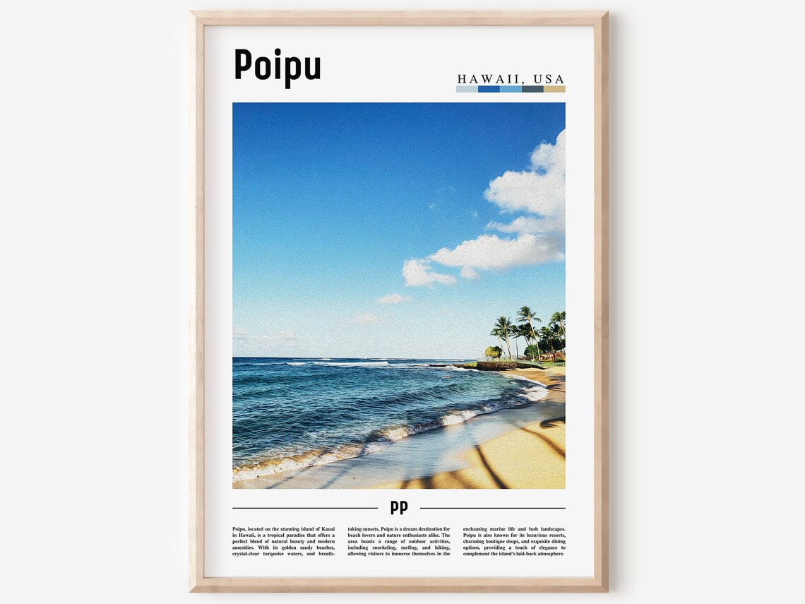 Poipu Hawaii USA Golden Beach Turquoise Waves Kauai Travel Poster
