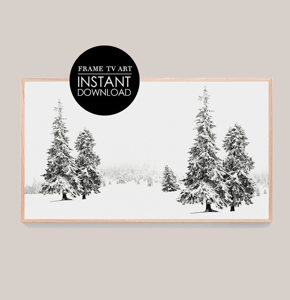 Snowy Pine Trees Winter Forest Minimalist Christmas TV Art Print