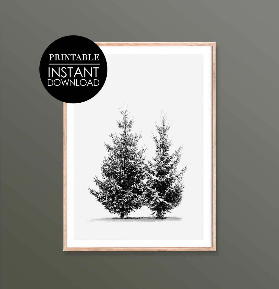 Black And White Snowy Pine Trees Minimalist Winter Forest Poster
