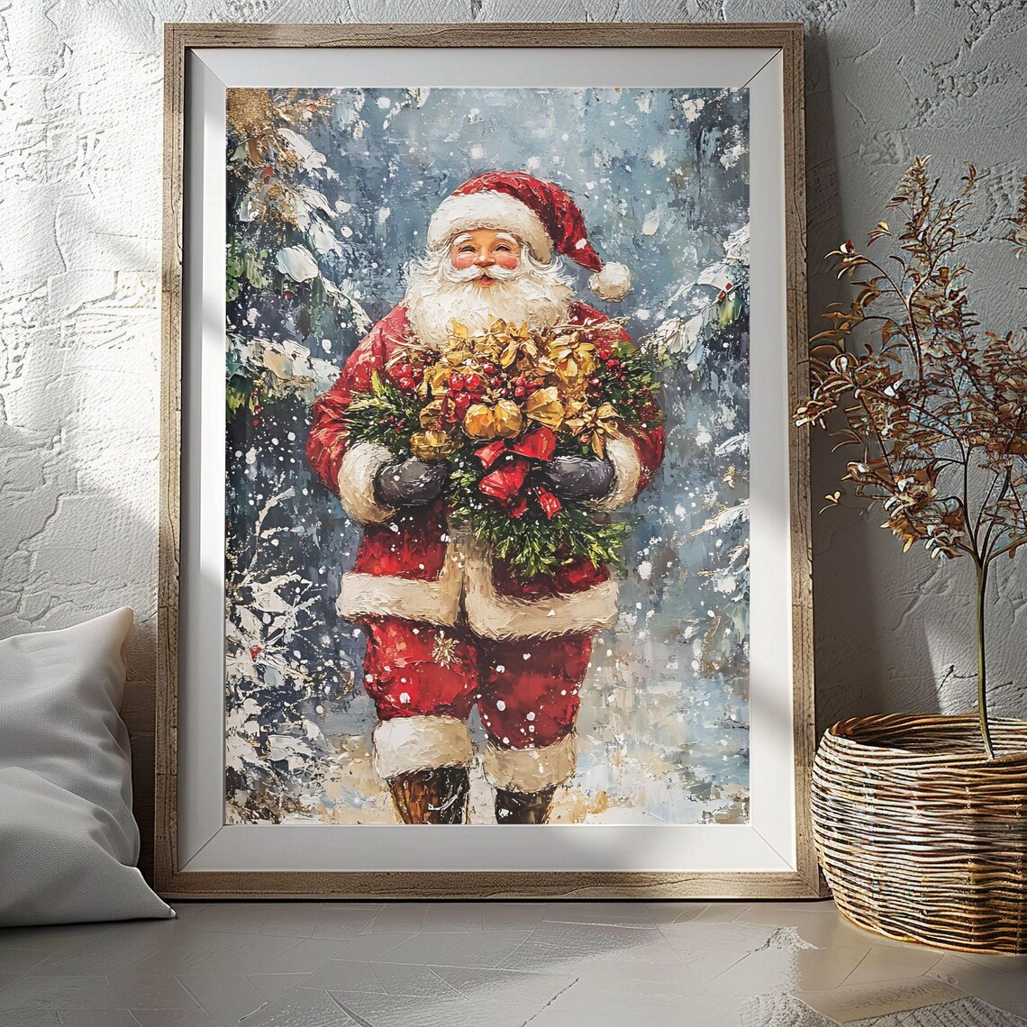 Santa in Snowy Landscape, Christmas Decor