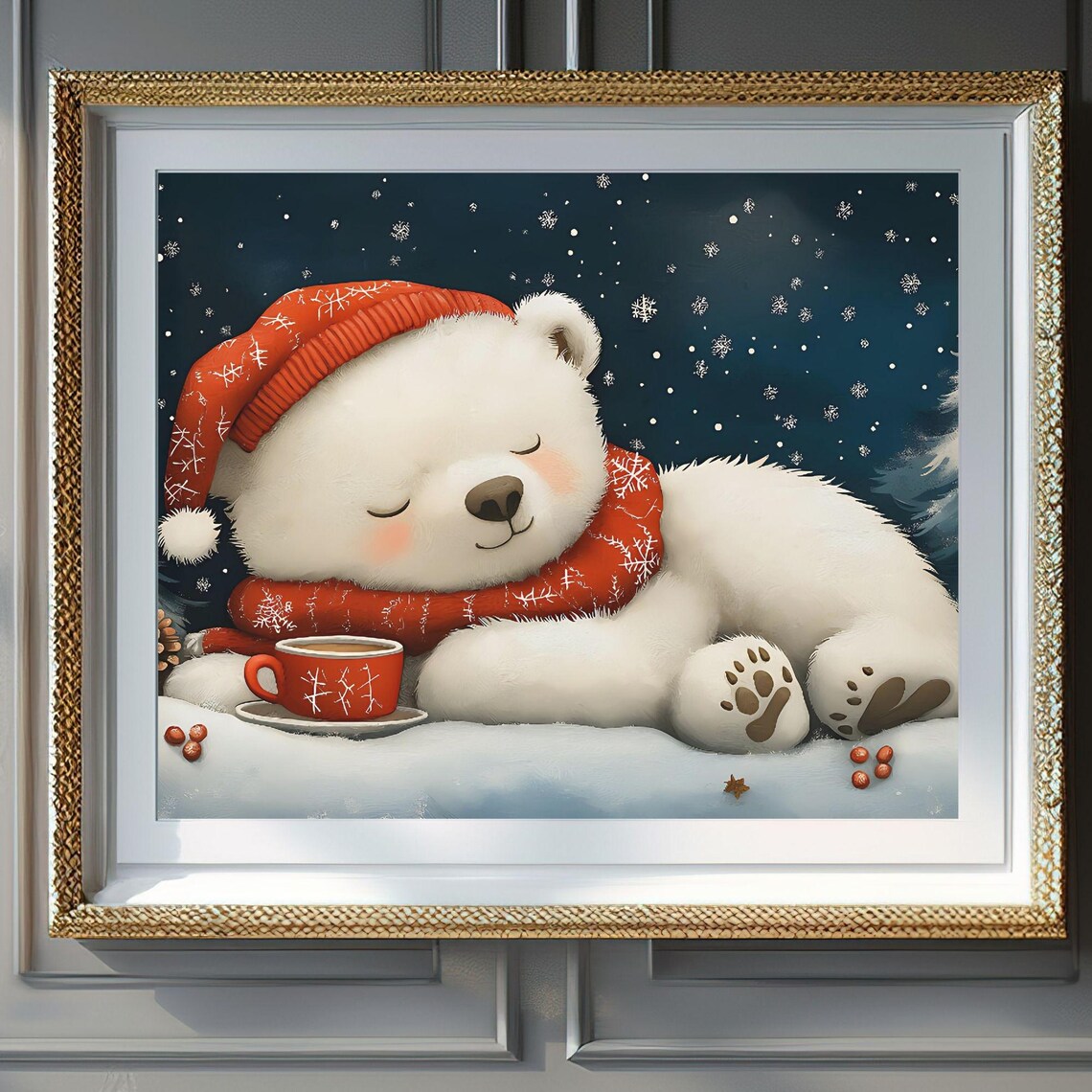 Sleeping Baby Polar Bear, Winter Nursery Decor