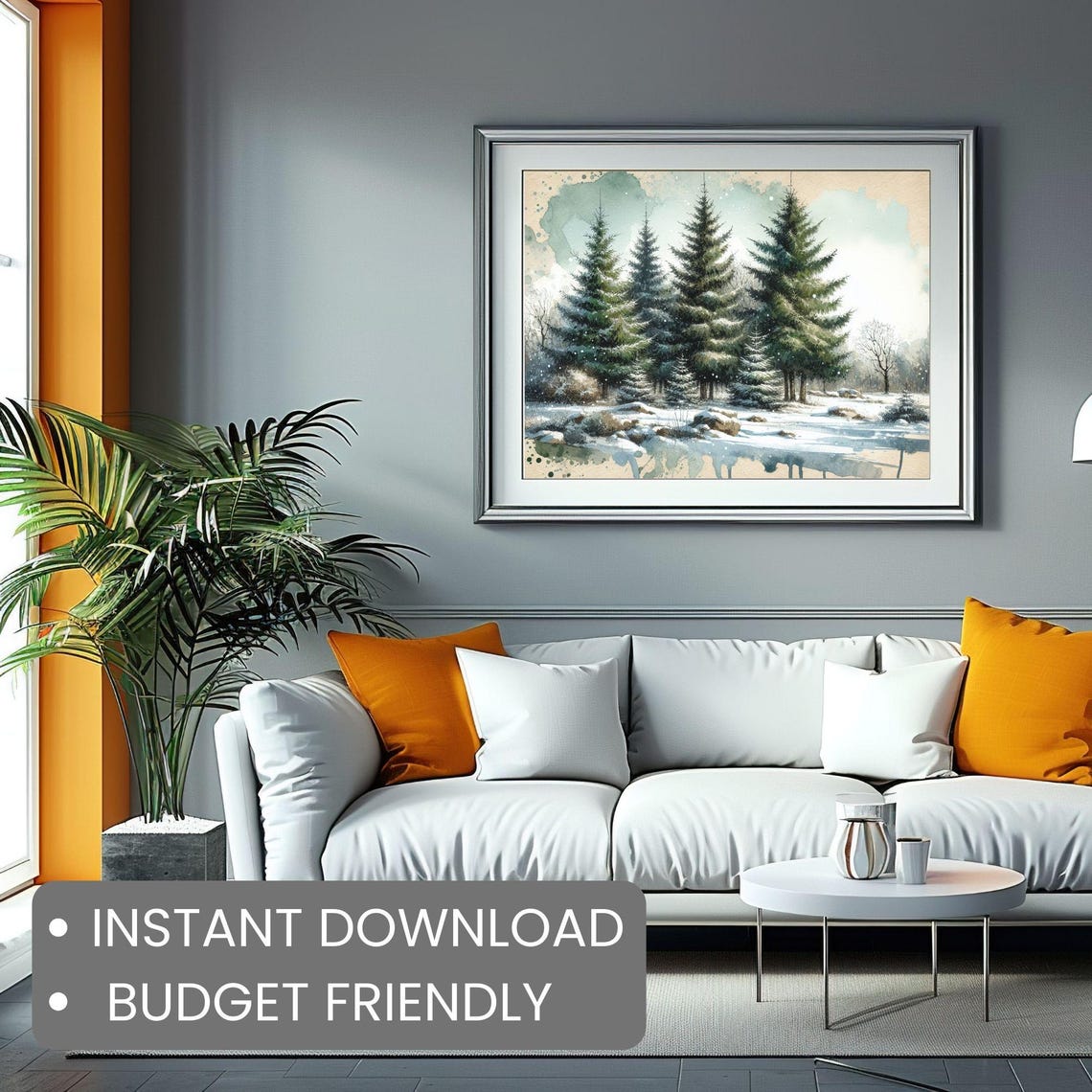 Winter Pines Snowy Forest Watercolor Christmas Trees Wall Art - Image 2