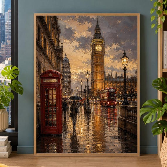 London Wall Art Big Ben Poster Cityscape Print Red Telephone Booth Artwork Travel Decor