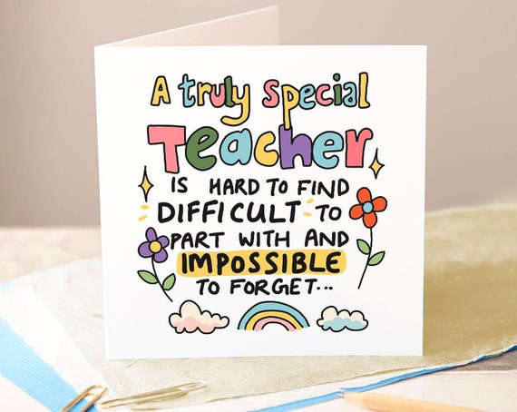 A Truly Special Teacher Thank You Card Greeting Card For Lecturer Amazing Teacher Special Teacher Gift End Of School Cards Cute Card