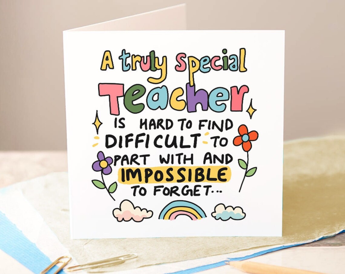 A Truly Special Teacher Thank You Card Greeting Card For Lecturer Amazing Teacher Special Teacher Gift End Of School Cards Cute Card