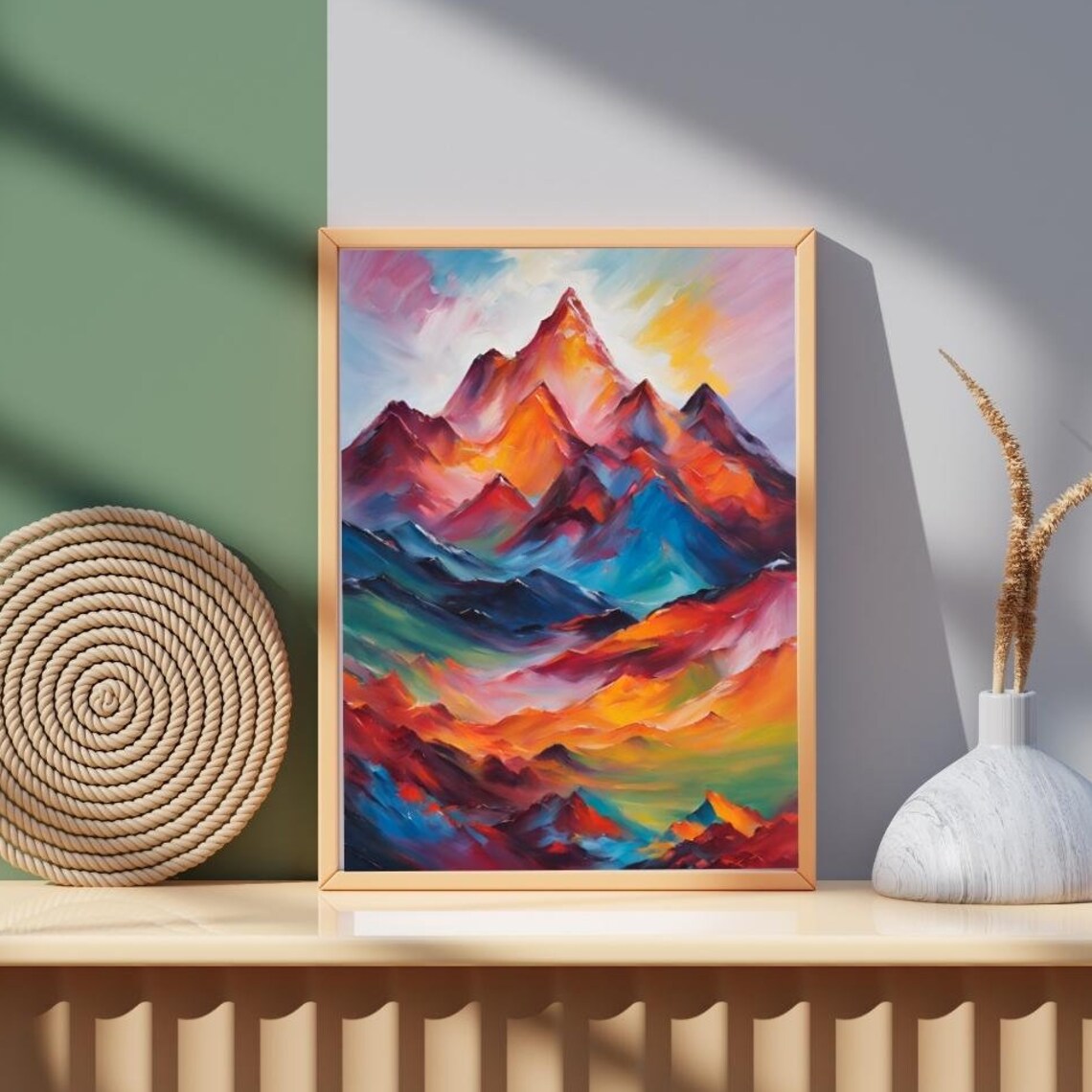 Vibrant Rainbow Mountain Peaks Abstract Oil Painting Color Poster