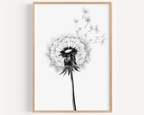 Dandelion Minimalist Black and White Art Print