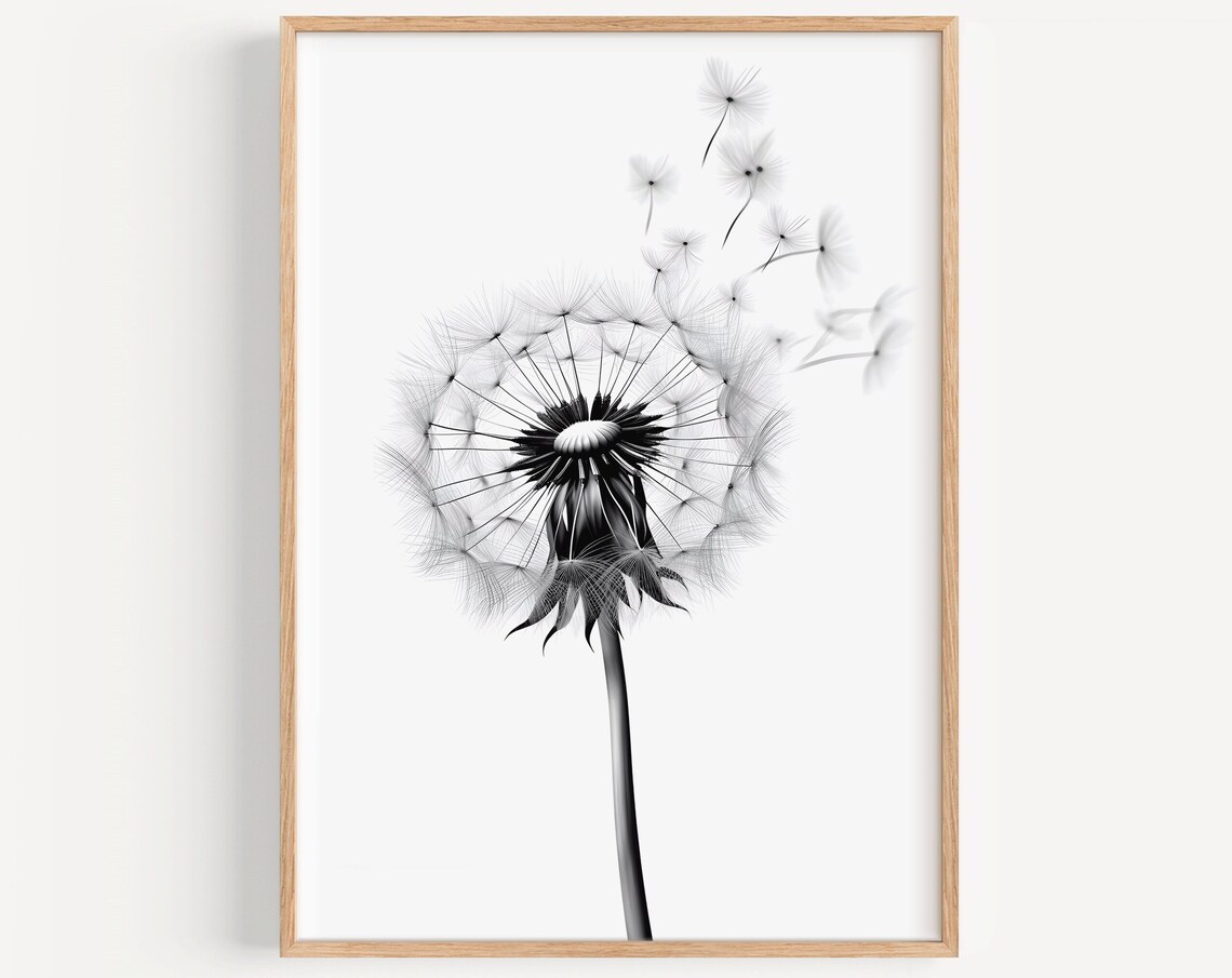 Dandelion Minimalist Black and White Art Print