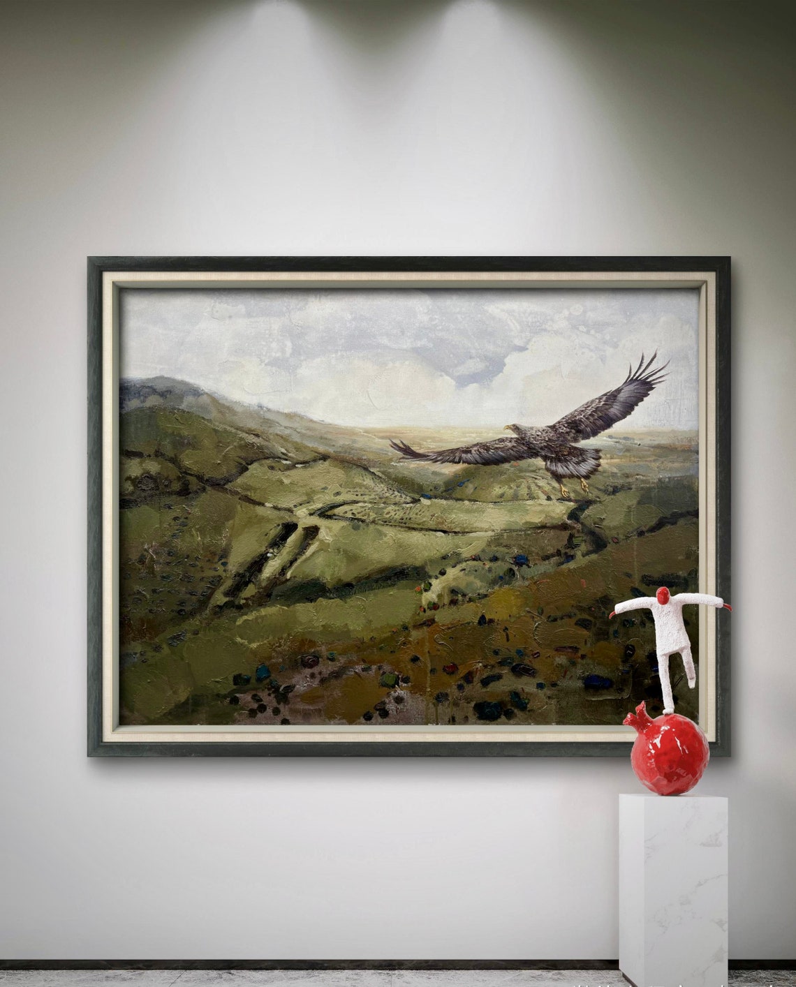Soaring Eagle Over Rocky Mountain Plateau Wildlife Oil Painting Print - Image 5