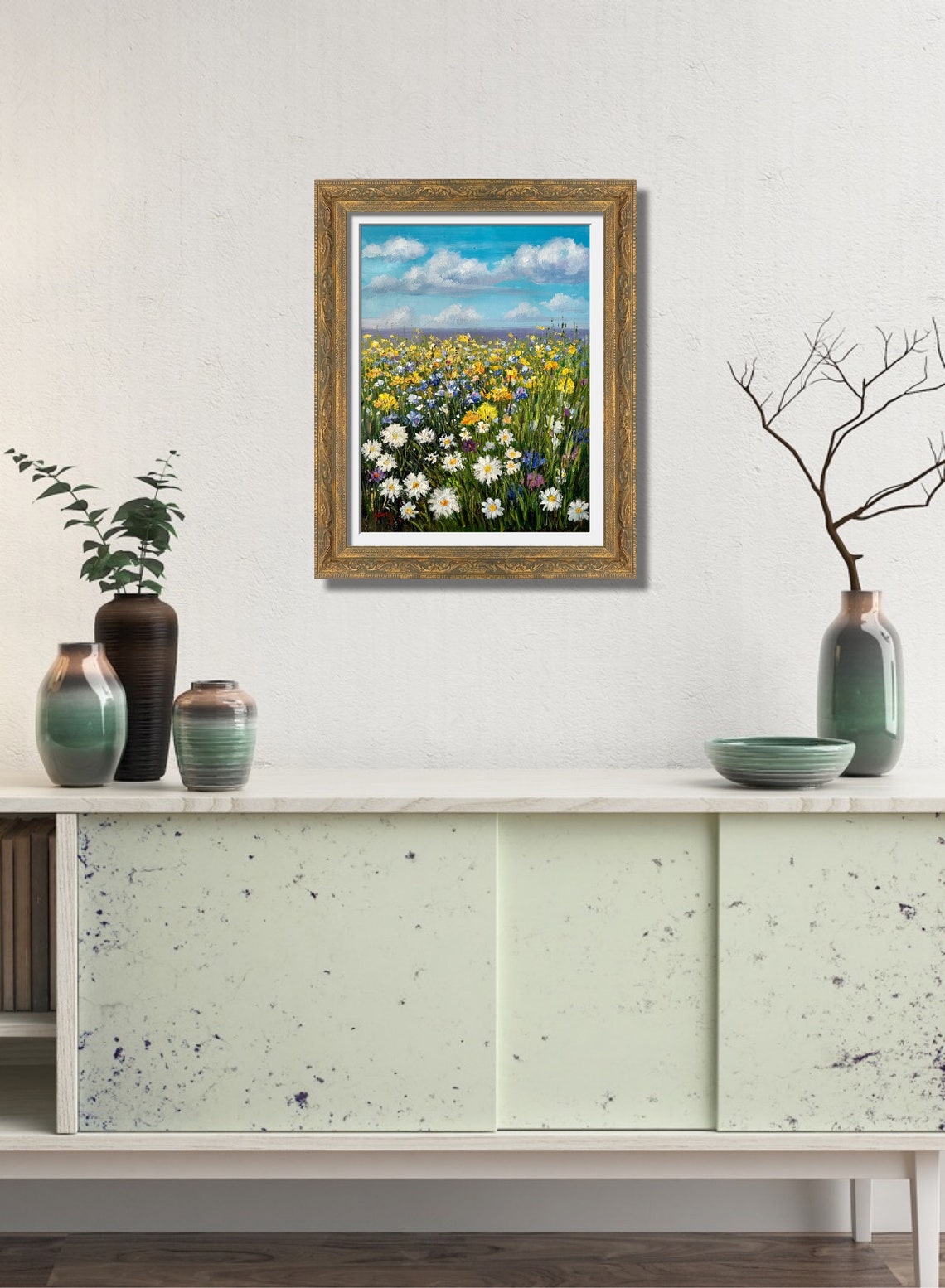 Wildflower Meadow Daisies Blue Sky Summer Blooms Field Oil Poster - Image 2