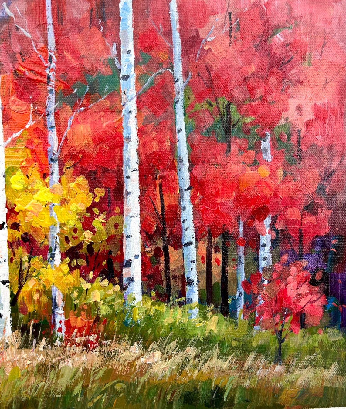 Autumn Birch Forest Red Foliage White Trunks Landscape Poster - Image 3