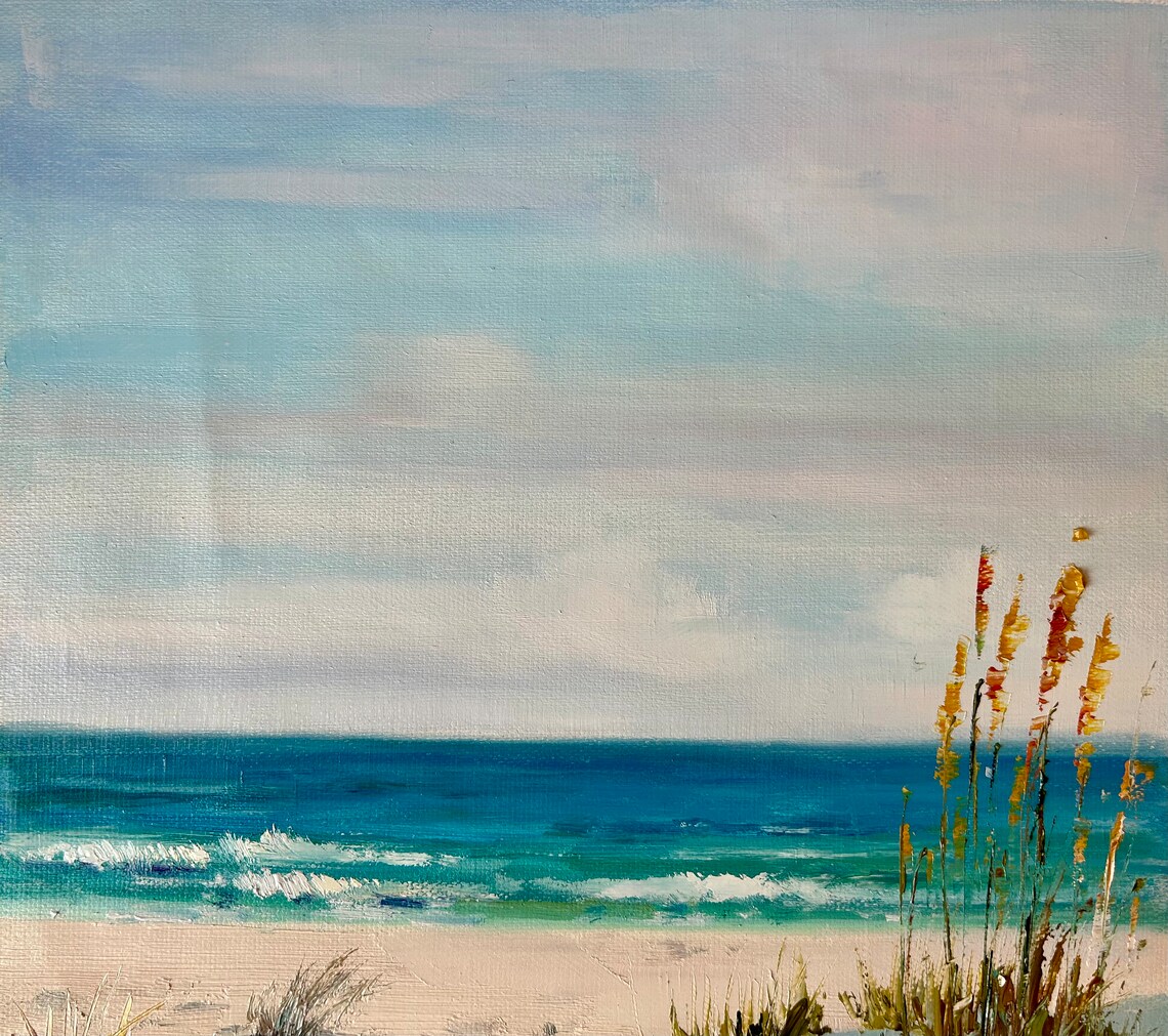 Sunny Beach Dunes Turquoise Ocean Seaside Landscape Oil Poster - Image 5