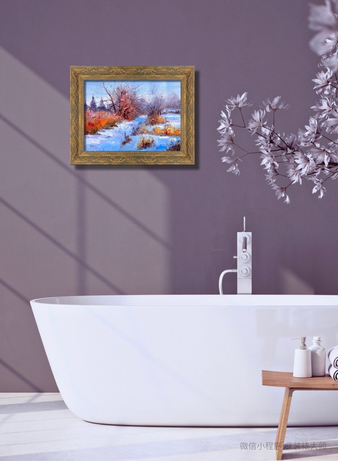 Winter Snow Marsh Golden Bushes Frozen Stream Landscape Poster - Image 2
