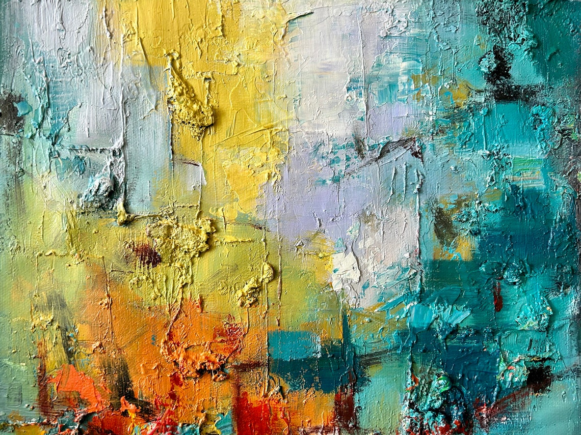 Bold Turquoise Orange Impasto Abstract Texture Modern Art Print - Image 5