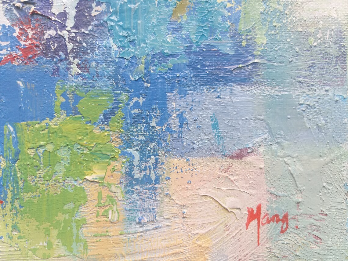Pastel Blue Green Cream Abstract Impasto Minimalist Art Print - Image 3