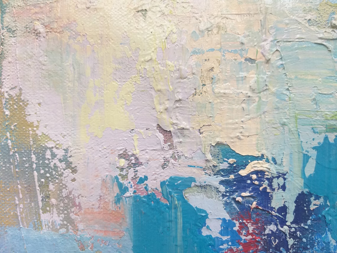 Pastel Blue Green Cream Abstract Impasto Minimalist Art Print - Image 2