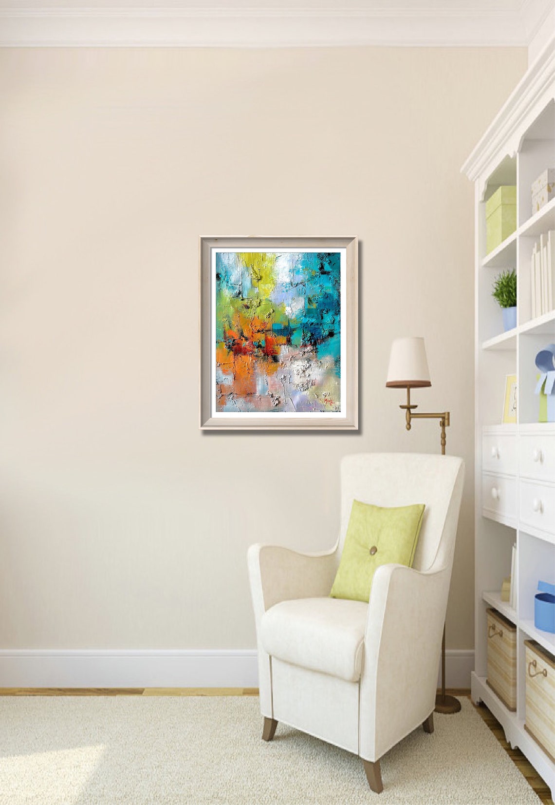 Bold Turquoise Orange Impasto Abstract Texture Modern Art Print - Image 2