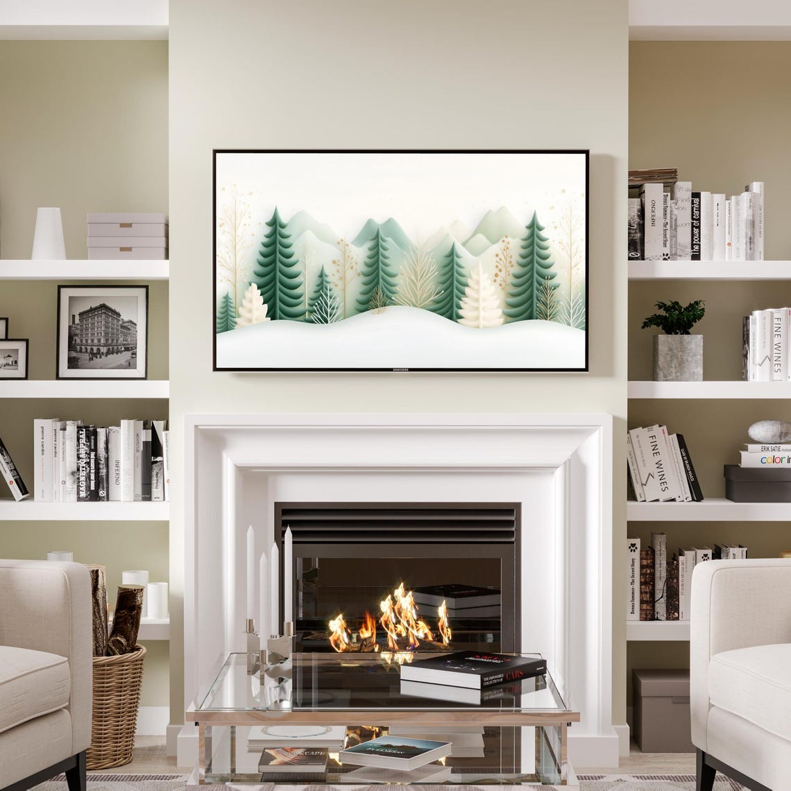 Snowy Winter Forest Landscape Frame TV Art Pine Trees Snow Poster - Image 3