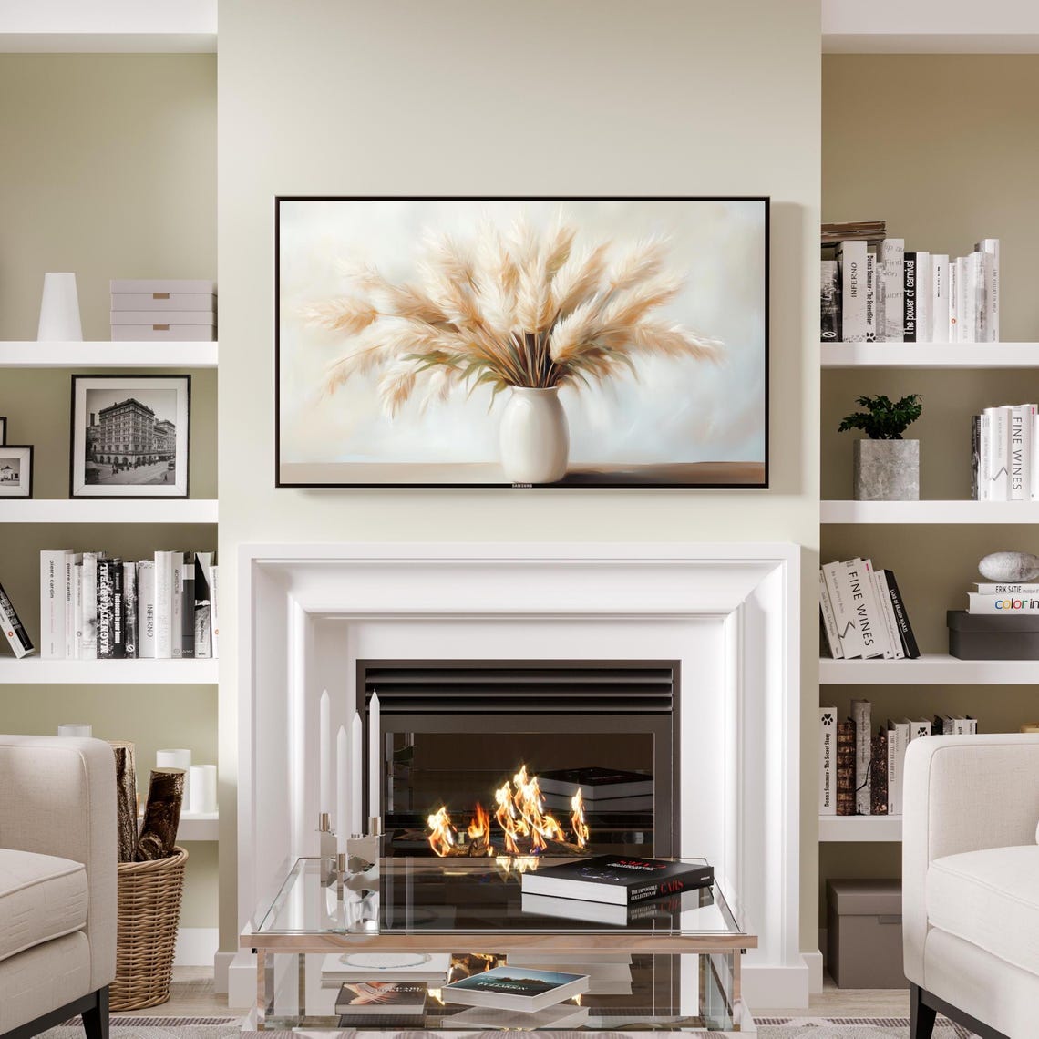Neutral Pampas Bouquet Art For Frame Tv Minimalist Wall Art Boho Modern Decor Nature Inspired Artwork - Image 2