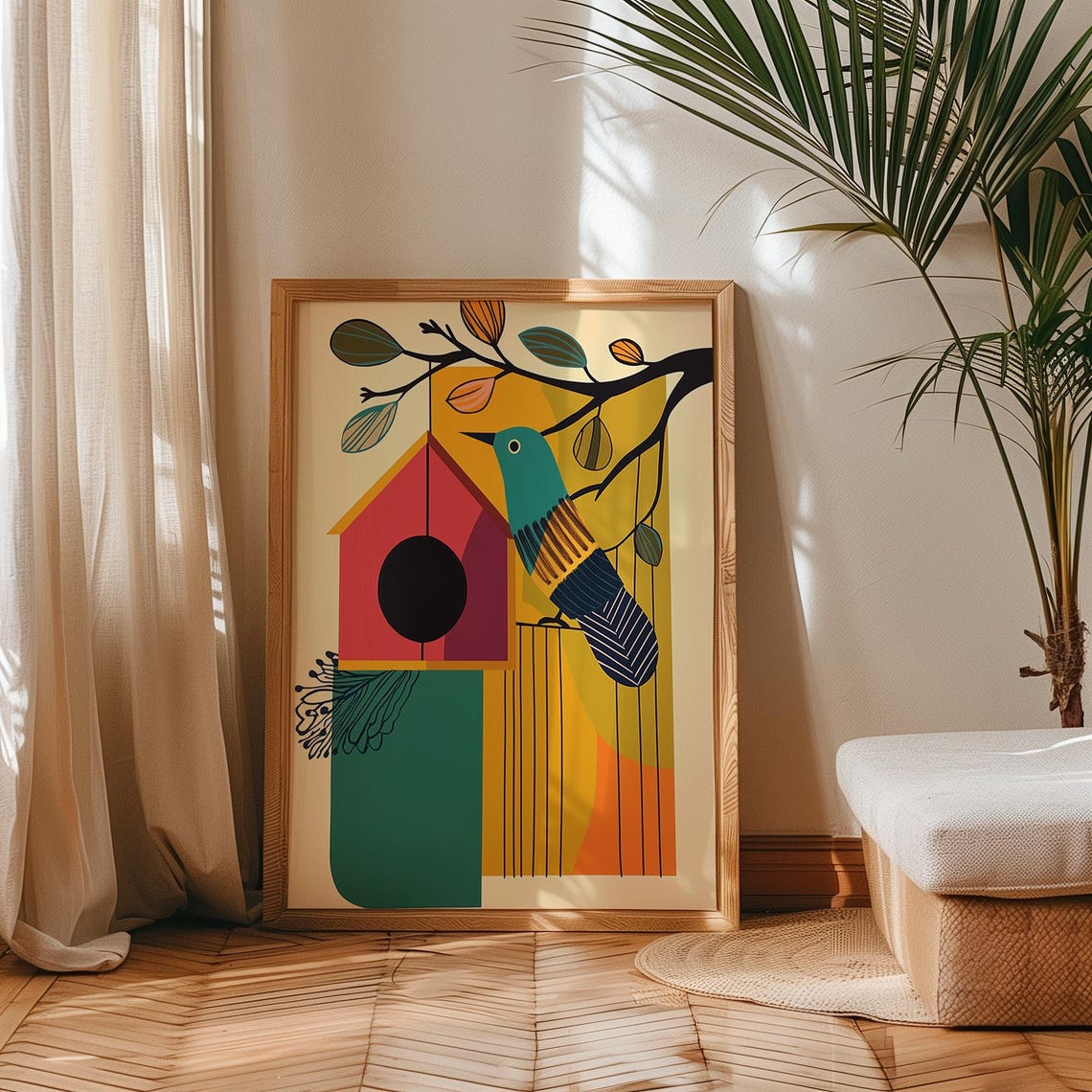 Colorful Bird Wall Art Print Modern Boho Wall Decor Mid Century Geometric Wall Decor Bold Wall Art - Image 3