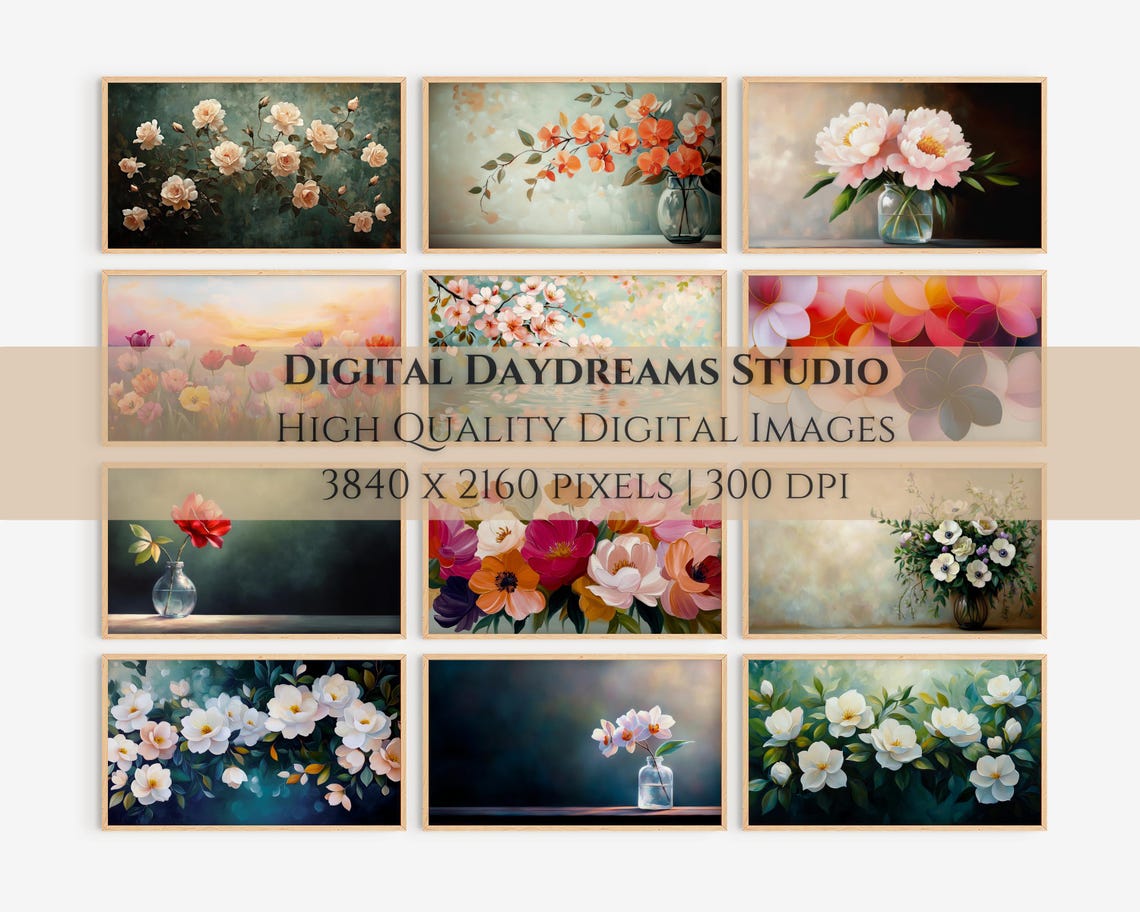 Bundle of 12 Floral Oil Painting Digital Images 4K Frame TV Art Print