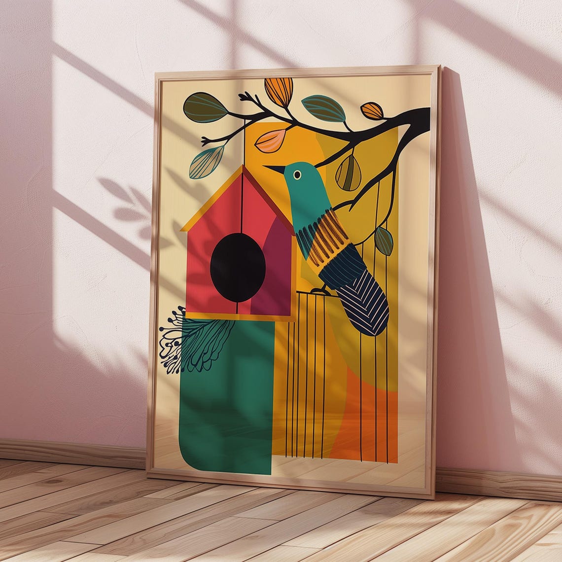 Colorful Bird Wall Art Print Modern Boho Wall Decor Mid Century Geometric Wall Decor Bold Wall Art - Image 2