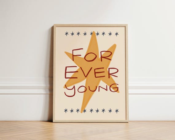 Forever Young Nursery Print Star Illustration Wall Art Boho Decor Kids Room Cute Unframed