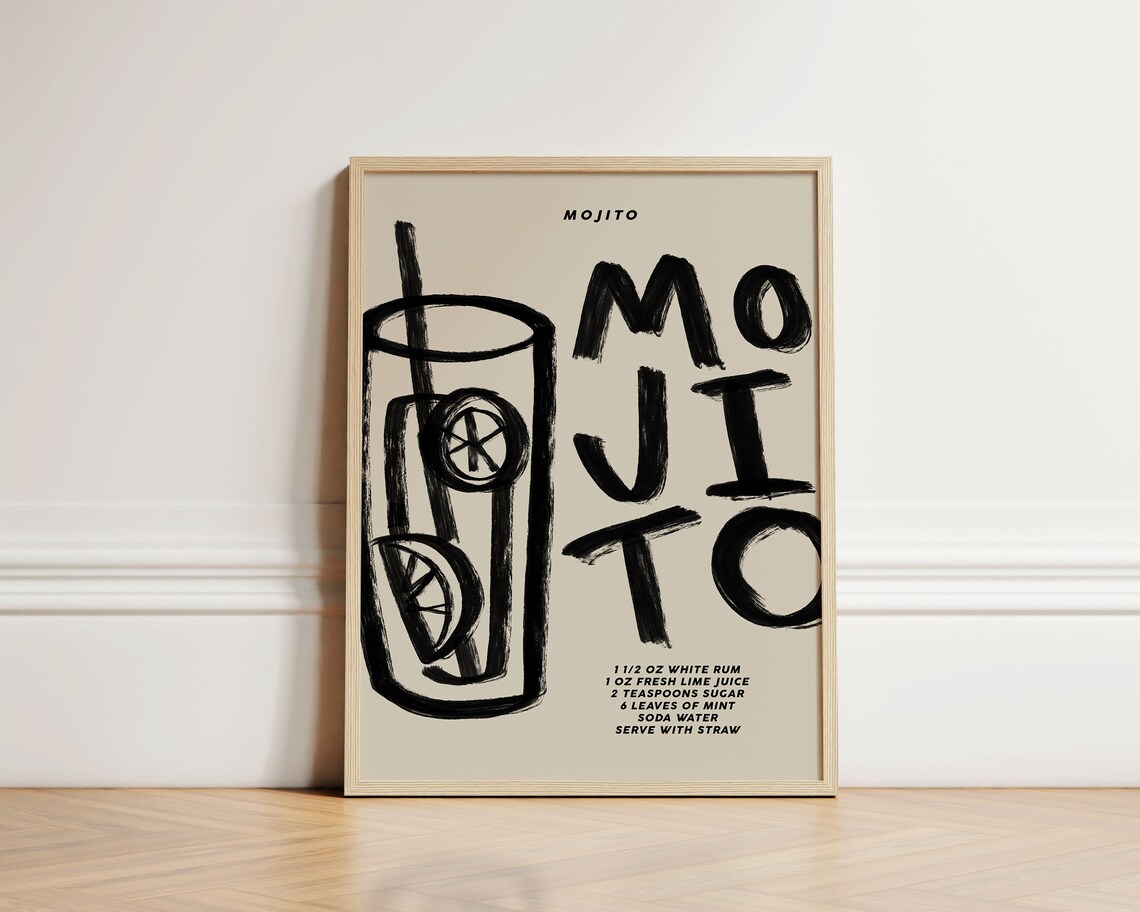 Mojito Retro Cocktail Art Print for Kitchen Decor