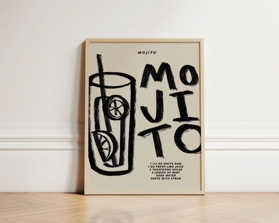 Mojito Retro Cocktail Art Print for Kitchen Decor