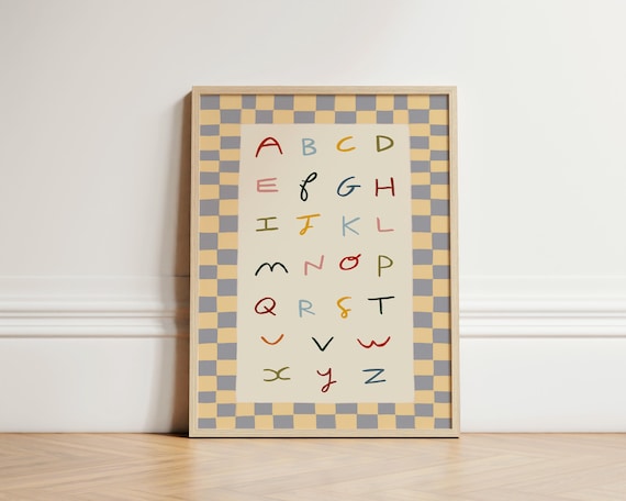 Colorful Alphabet ABC Checkered Border Playful Nursery Kids Poster
