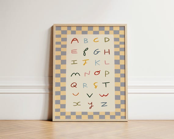Colourful Alphabet Print Abc Cute Nursery Wall Art For Toddler Bedroom Decor Kids Playroom Unframed